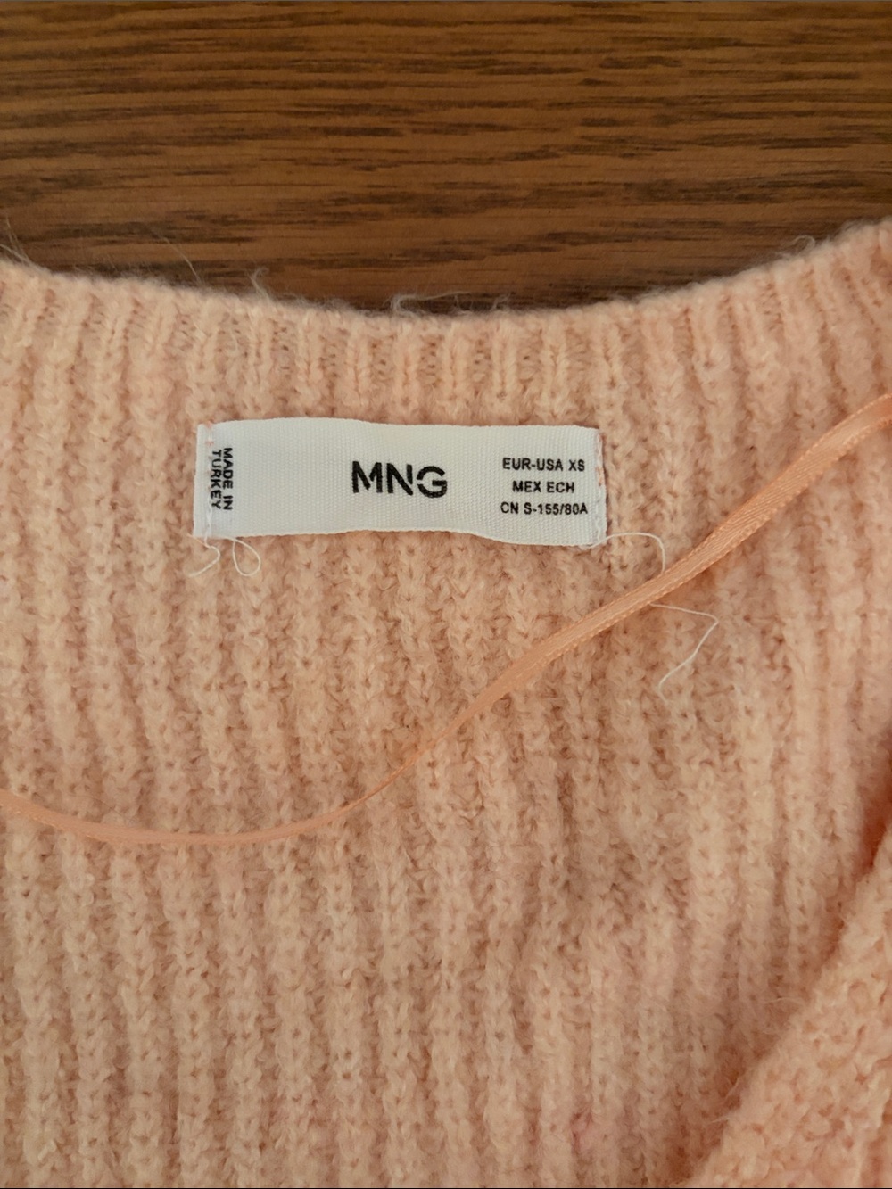Mango Peach V-Neck Drawstring Knit Sweater - Picture 3 of 3